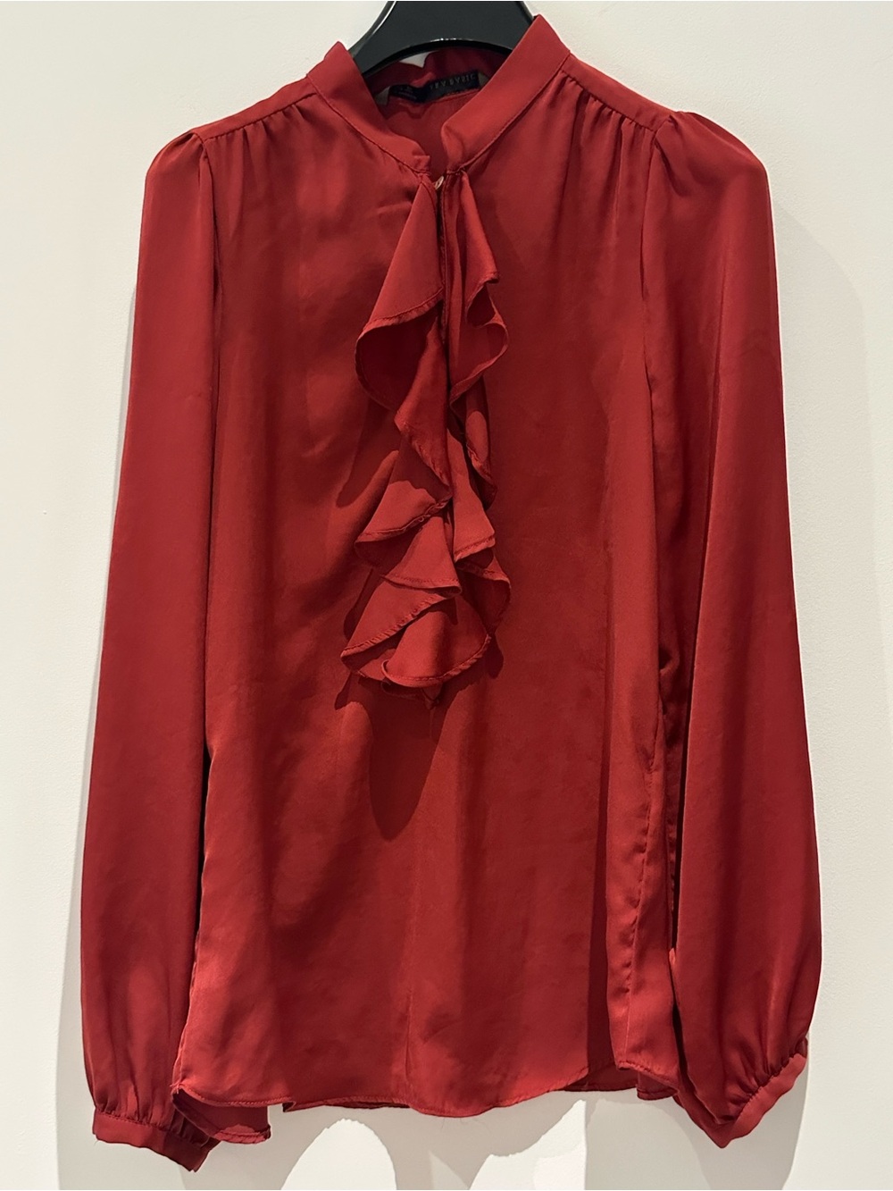 Zara Women's Red Ruffled Neck Blouse